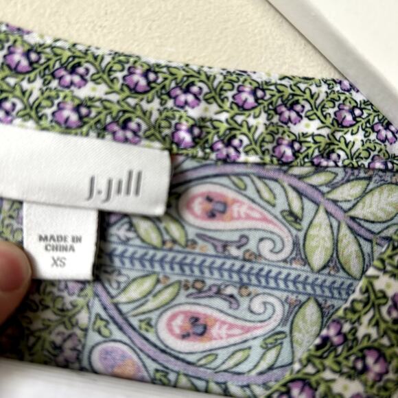 J. Jill Tunic Size XS Button Front Mini Dress Blue Paisley Longline Shirt Tank - Picture 7 of 8